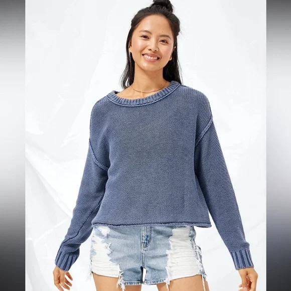 American Eagle Outfitters Easy Crew Neck Sweater - Blue - Size Large - Picture 1 of 7